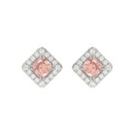 14K WHITE GOLD CRAFTED WITH 18K YELLOW GOLD BACK PLATE 1 1/4CT ROUND/PINK CUSHION DIAMOND LADIES EARRINGS