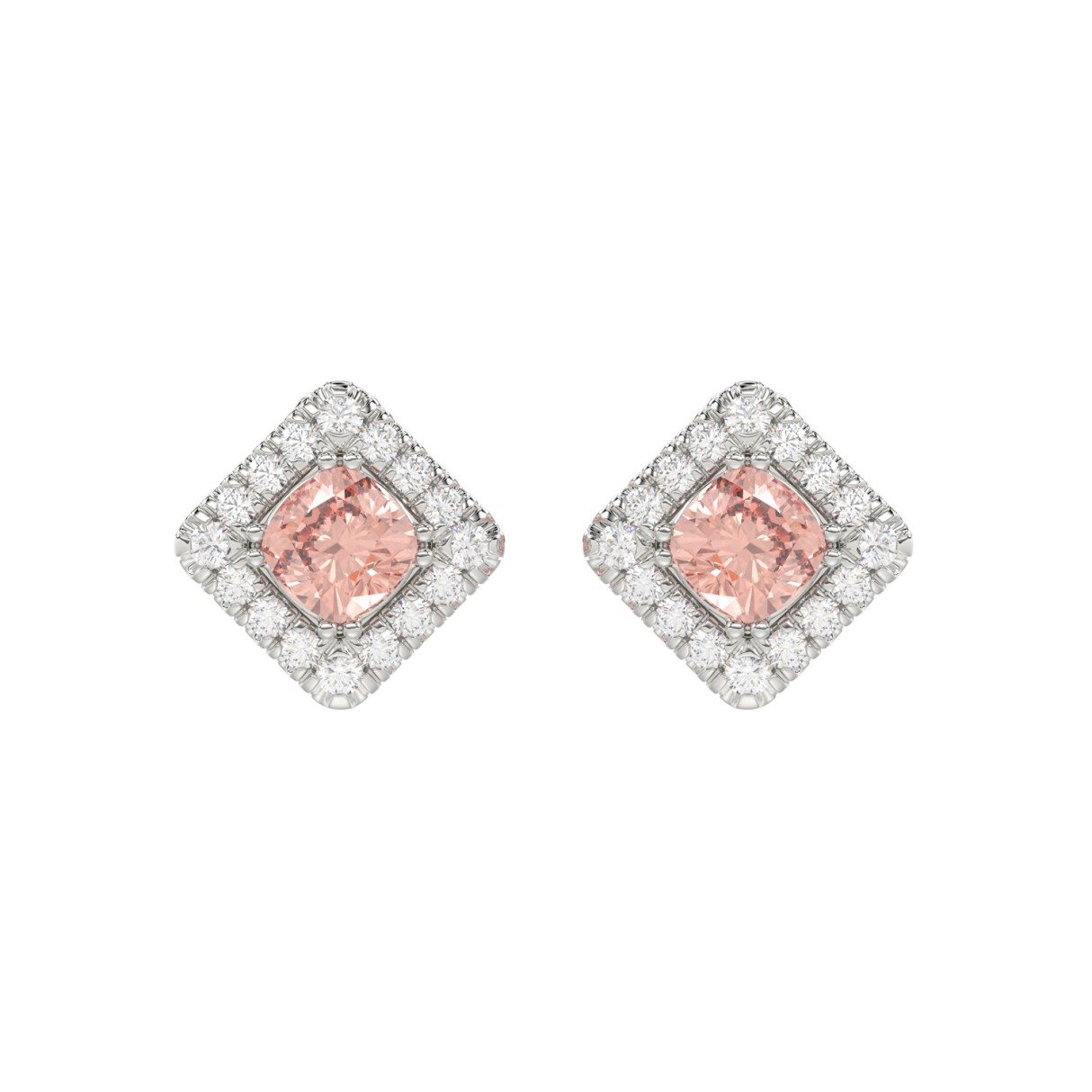 14K WHITE GOLD CRAFTED WITH 18K YELLOW GOLD BACK PLATE 1 1/4CT ROUND/PINK CUSHION DIAMOND LADIES EARRINGS 1 14K WHITE GOLD CRAFTED WITH 18K YELLOW GOLD BACK PLATE 1 1/4CT ROUND/PINK CUSHION DIAMOND LADIES EARRINGS - Image 1