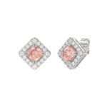 14K WHITE GOLD CRAFTED WITH 18K YELLOW GOLD BACK PLATE 1 1/4CT ROUND/PINK CUSHION DIAMOND LADIES EARRINGS - Image 3