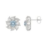 14K WHITE GOLD CRAFTED WITH 18K YELLOW GOLD BACK PLATE 2 5/8CT PEAR/BLUE CUSHION DIAMOND LADIES EARRINGS - Image 2