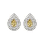 14K WHITE GOLD CRAFTED WITH 18K YELLOW GOLD BACK PLATE 3 1/4CT ROUND/YELLOW PEAR DIAMOND LADIES EARRINGS