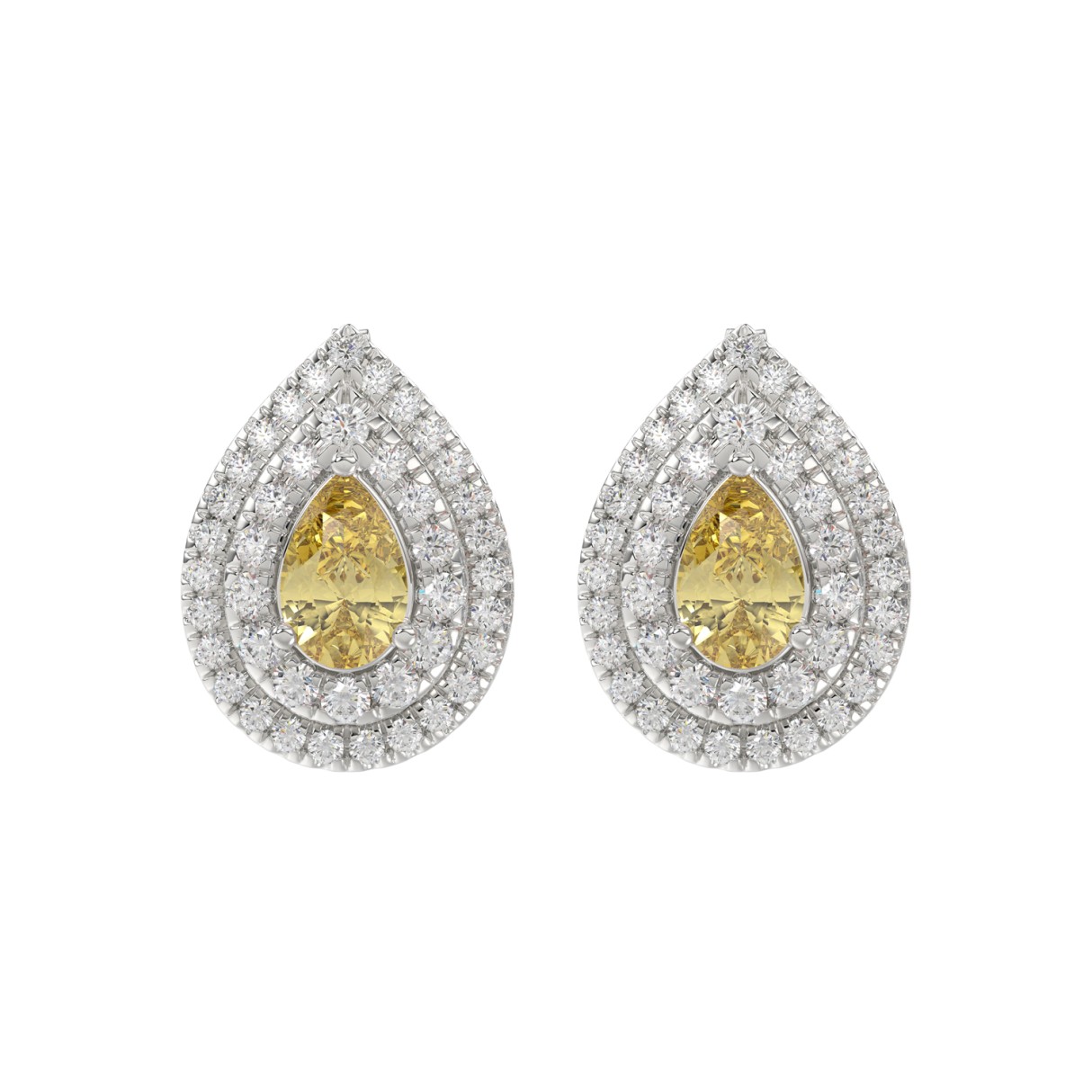 14K WHITE GOLD CRAFTED WITH 18K YELLOW GOLD BACK PLATE 3 1/4CT ROUND/YELLOW PEAR DIAMOND LADIES EARRINGS 1 14K WHITE GOLD CRAFTED WITH 18K YELLOW GOLD BACK PLATE 3 1/4CT ROUND/YELLOW PEAR DIAMOND LADIES EARRINGS - Image 1