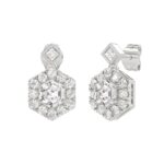 14KWHITE GOLD 2 1/4CT ROUND/HEXAGON STEP CUT DIAMOND LADIES EARRINGS - Image 3