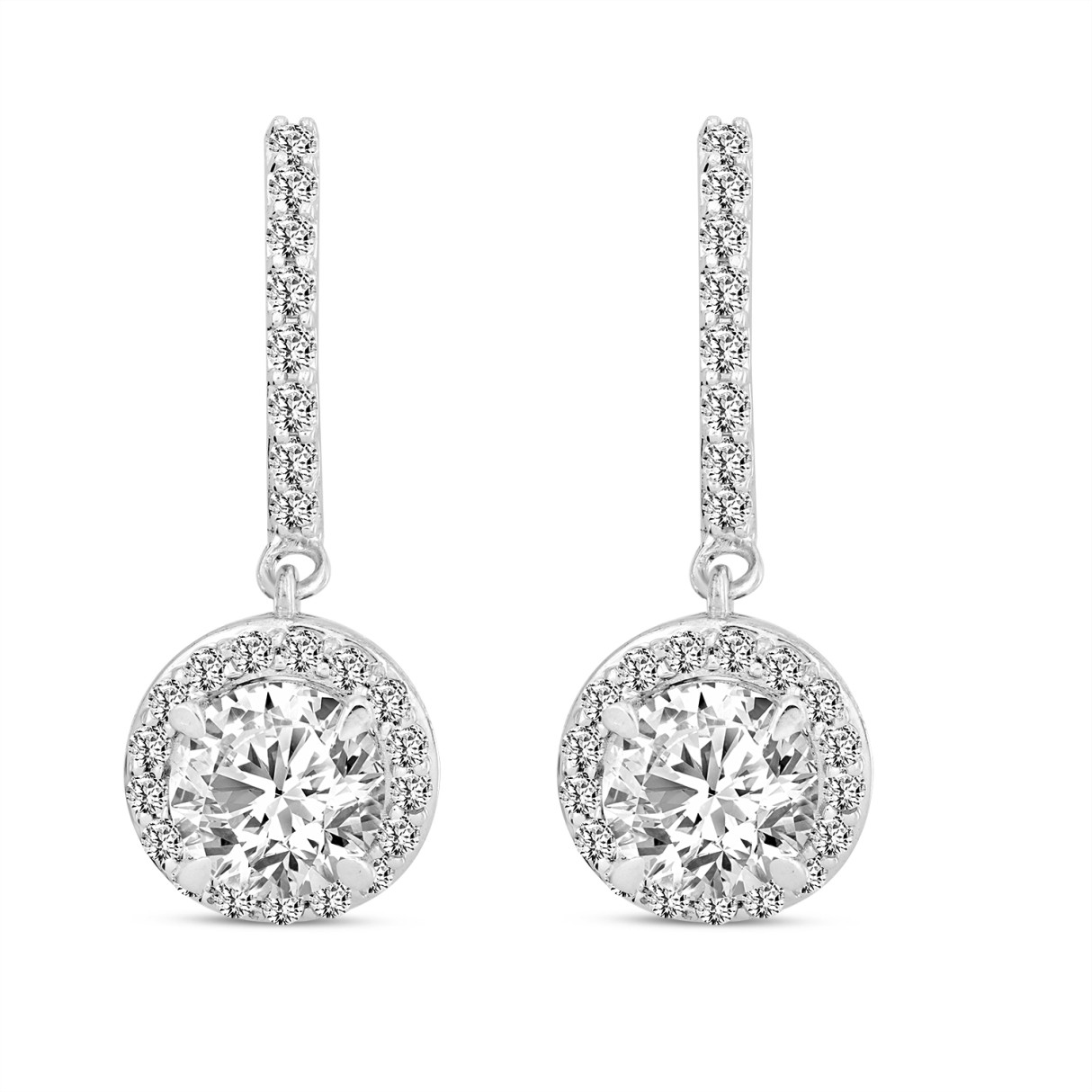 LADIES EARRINGS 2 1/2CT ROUND DIAMOND 14K WHITE GOLD (CENTER STONE ROUND DIAMOND 2CT ) 1 LADIES EARRINGS 2 1/2CT ROUND DIAMOND 14K WHITE GOLD (CENTER STONE ROUND DIAMOND 2CT ) - Image 1