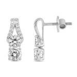 LADIES EARRINGS 2CT ROUND DIAMOND 14K WHITE GOLD - Image 2