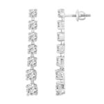 LADIES LINEAR EARRINGS 3CT ROUND DIAMOND 14K WHITE GOLD - Image 2