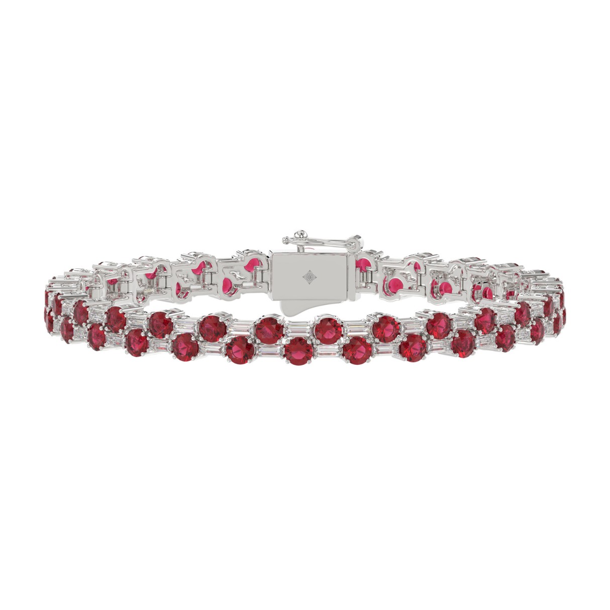 14K WHITE GOLD 9.00CT BAGUETTE/ROUND RUBY DIAMOND LADIES BRACELET (ROUND RUBY 7 3/4CT) 1 14K WHITE GOLD 9.00CT BAGUETTE/ROUND RUBY DIAMOND LADIES BRACELET (ROUND RUBY 7 3/4CT) - Image 1
