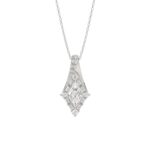 14K WHITE GOLD 1.00CT ROUND/BAGUETTE/KITE STEP CUT DIAMOND LADIES PENDANT