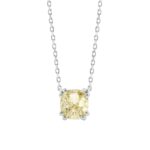 14K WHITE GOLD 1.00CT YELLOW CUSHION DIAMOND LADIES PENDANT