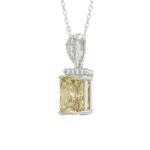 14K WHITE GOLD CRAFTED WITH 18K YELLOW GOLD BACK PLATE 1 1/2CT ROUND/YELLOW EMERALD DIAMOND LADIES PENDANT WITH CHAIN - Image 3