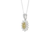 14K WHITE GOLD CRAFTED WITH 18K YELLOW GOLD BACK PLATE 1 1/2CT ROUND/YELLOW OVAL DIAMOND LADIES PENDANT WITH CHAIN - Image 3
