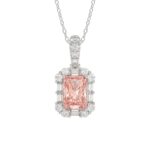 14K WHITE GOLD CRAFTED WITH 18K YELLOW GOLD BACK PLATE 1 1/4CT ROUND/BAGUETTE/PINK RADIANT DIAMOND LADIES PENDANT WITH CHAIN
