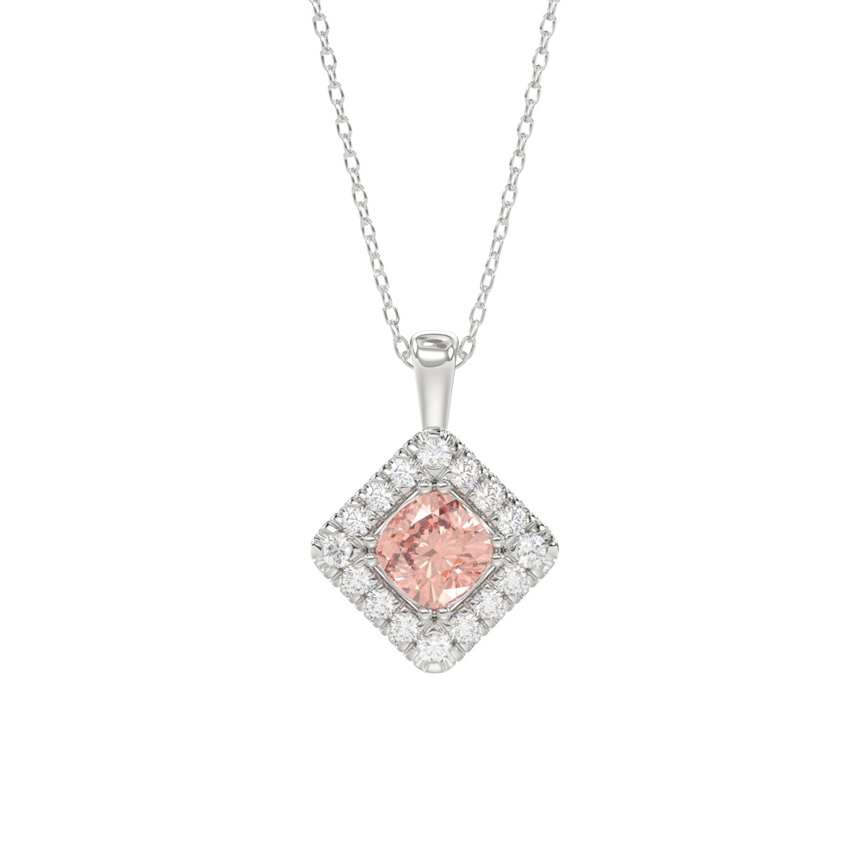14K WHITE GOLD CRAFTED WITH 18K YELLOW GOLD BACK PLATE 1 1/4CT ROUND/PINK CUSHION DIAMOND LADIES PENDANT WITH CHAIN 1 14K WHITE GOLD CRAFTED WITH 18K YELLOW GOLD BACK PLATE 1 1/4CT ROUND/PINK CUSHION DIAMOND LADIES PENDANT WITH CHAIN - Image 1