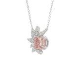 14K WHITE GOLD CRAFTED WITH 18K YELLOW GOLD BACK PLATE 1/10CT ROUND/PINK CUSHION DIAMOND LADIES NECKLACE WITH CHAIN - Image 3