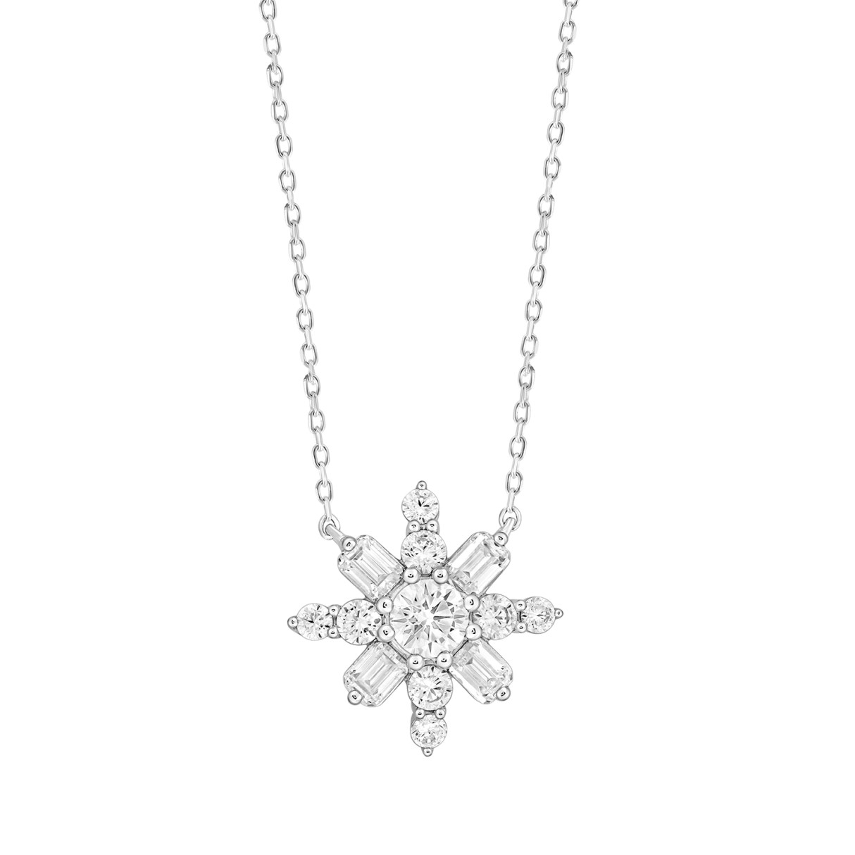 LADIES PENDANT 1 1/2CT ROUND/EMERALD DIAMOND 14K WHITE GOLD WITH CHAIN 1 LADIES PENDANT 1 1/2CT ROUND/EMERALD DIAMOND 14K WHITE GOLD WITH CHAIN - Image 1