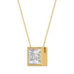 LADIES SOLITAIRE PENDANT 3CT PRINCESS DIAMOND 14K YELLOW GOLD - Image 3