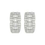 14K WHITE GOLD 1 3/4CT ROUND/EMERALD DIAMOND HOOP EARRINGS