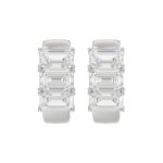 14K WHITE GOLD 3.00CT EMERALD DIAMOND LADIES HOOPS EARRINGS