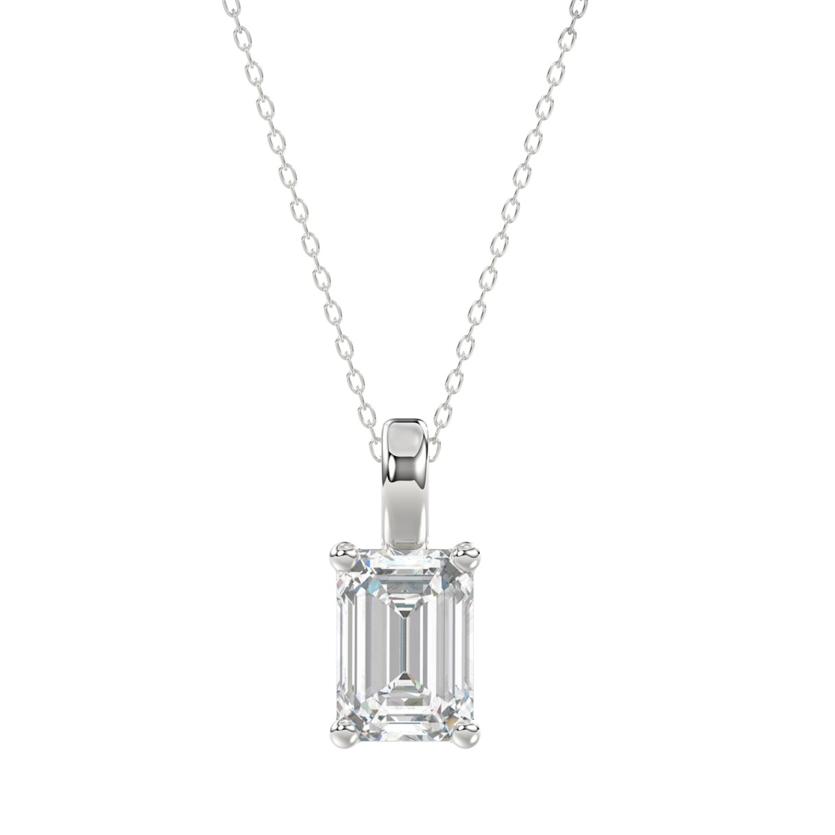 LADIES SOLITAIRE PENDANT WITH CHAIN 2 1/2CT EMERALD DIAMOND 14K WHITE GOLD 1 LADIES SOLITAIRE PENDANT WITH CHAIN 2 1/2CT EMERALD DIAMOND 14K WHITE GOLD - Image 1