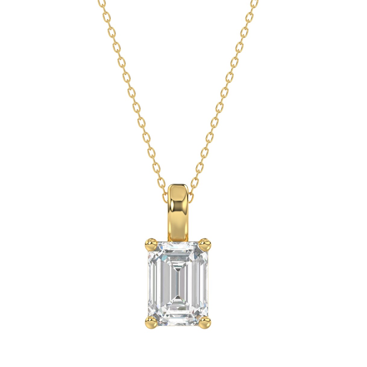 LADIES SOLITAIRE PENDANT WITH CHAIN 2 1/2CT EMERALD DIAMOND 14K YELLOW GOLD 1 LADIES SOLITAIRE PENDANT WITH CHAIN 2 1/2CT EMERALD DIAMOND 14K YELLOW GOLD - Image 1