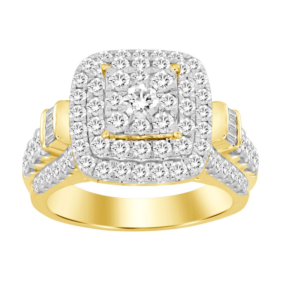 LADIES RING 2.00CT ROUND/BAGUETTE DIAMOND 10K YELLOW GOLD 1 LADIES RING 2.00CT ROUND/BAGUETTE DIAMOND 10K YELLOW GOLD - Image 1