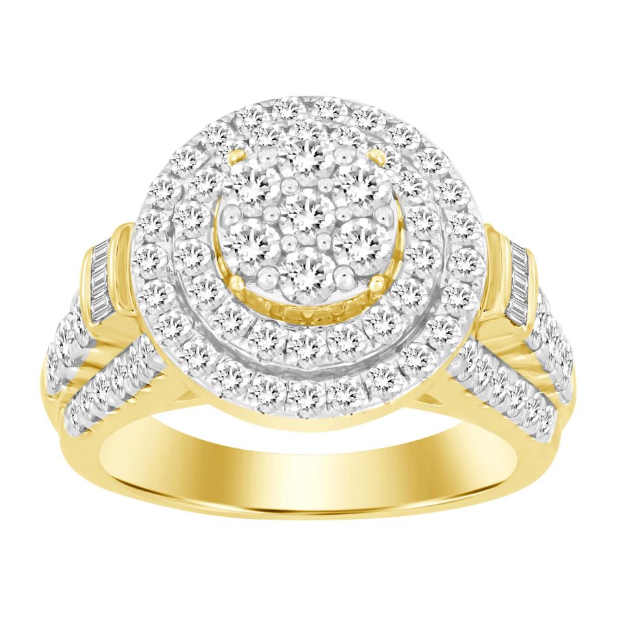 LADIES RING 2.00CT ROUND/BAGUETTE DIAMOND 10K YELLOW GOLD 1 LADIES RING 2.00CT ROUND/BAGUETTE DIAMOND 10K YELLOW GOLD - Image 1