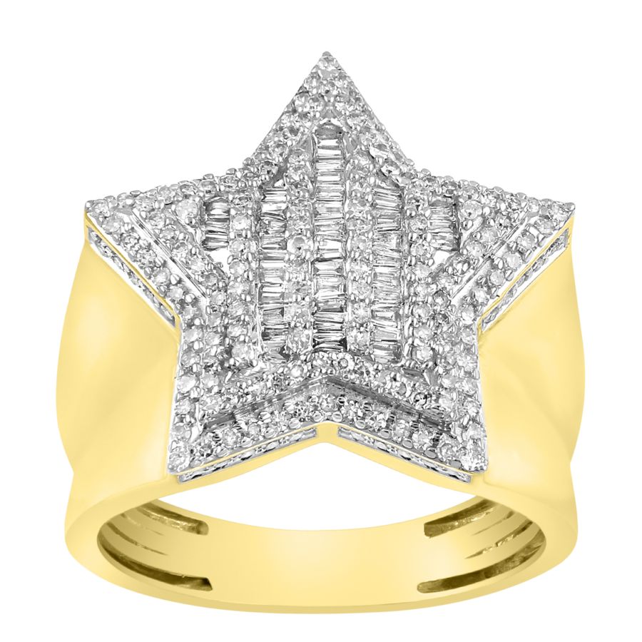 MEN'S RING 1.00CT ROUND/BAGUETTE DIAMOND 10K YELLOW GOLD 1 MEN'S RING 1.00CT ROUND/BAGUETTE DIAMOND 10K YELLOW GOLD - Image 1