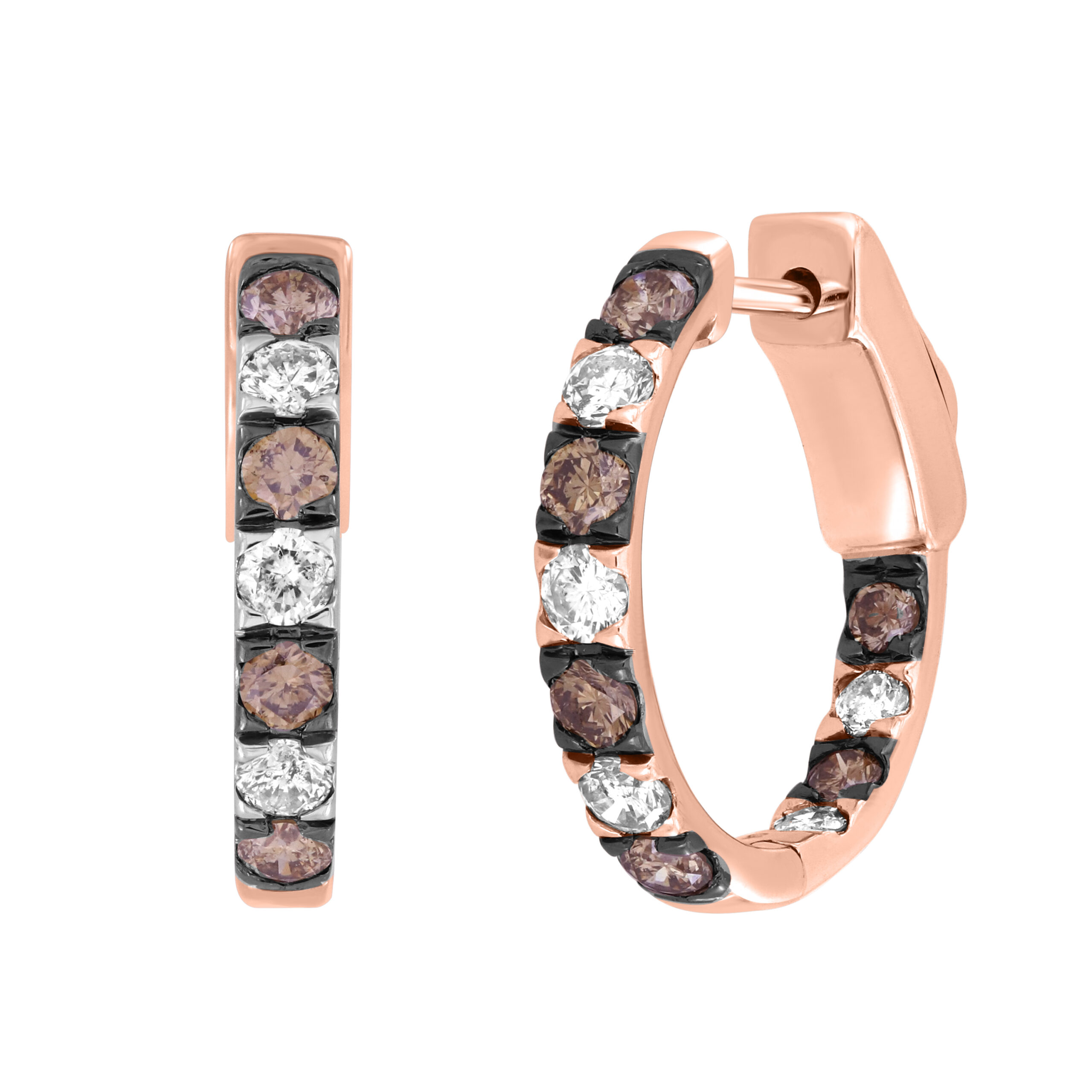 LADIES HOOP EARRINGS 1.00CT ROUND BLUE DIAMOND 14K ROSE GOLD 1 LADIES HOOP EARRINGS 1.00CT ROUND BLUE DIAMOND 14K ROSE GOLD - Image 1