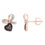 Elegant 0.50Ct Blue & Dark Brown Round Diamond Heart Shape Fashion Earring  For Women In Rose Gold - Image 2