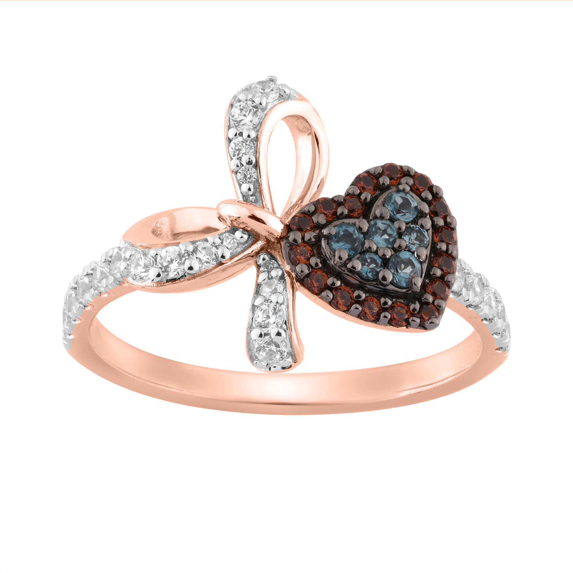 Women’S 14K Rose Gold Round Diamond Ring 0.50Ct Blue & Dark Brown With Heart-Shaped Cluster 1 Women’S 14K Rose Gold Round Diamond Ring 0.50Ct Blue & Dark Brown With Heart-Shaped Cluster - Image 1