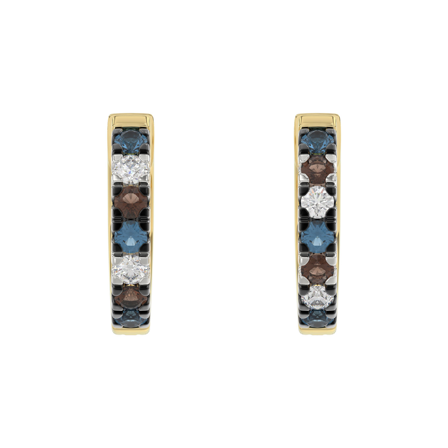 14K Yellow Gold 0.50CT Multi-Color Diamond Huggie Hoop Earrings Round Cut Blue, White Round &Dark Brown Diamonds 1 14K Yellow Gold 0.50CT Multi-Color Diamond Huggie Hoop Earrings Round Cut Blue, White Round &Dark Brown Diamonds - Image 1