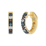 14K Yellow Gold 0.50CT Multi-Color Diamond Huggie Hoop Earrings Round Cut Blue, White Round &Dark  Brown Diamonds - Image 3