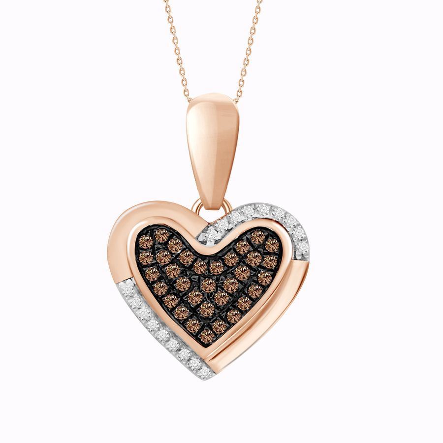 LADIES PENDANT WITH CHAIN 0.15CT ROUND DARK BROWN DIAMOND 10K ROSE GOLD 1 LADIES PENDANT WITH CHAIN 0.15CT ROUND DARK BROWN DIAMOND 10K ROSE GOLD - Image 1