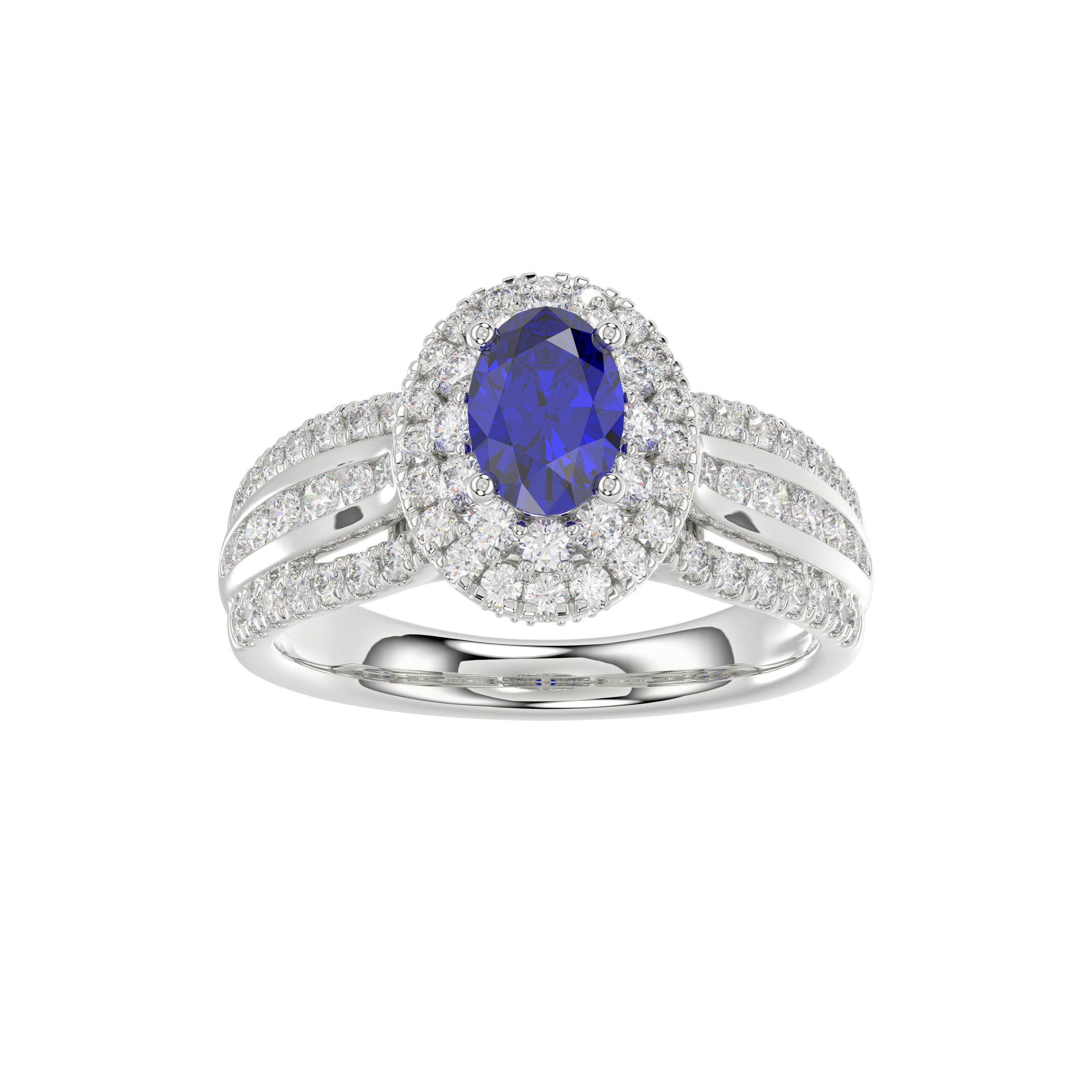 LADIES RING 1.65CT ROUND/BLUE SAPPHIRE OVAL DIAMOND 14K WHITE GOLD (CENTER STONE 0.94CT BLUE SAPPHIRE OVAL DIAMOND) 1 LADIES RING 1.65CT ROUND/BLUE SAPPHIRE OVAL DIAMOND 14K WHITE GOLD (CENTER STONE 0.94CT BLUE SAPPHIRE OVAL DIAMOND) - Image 1