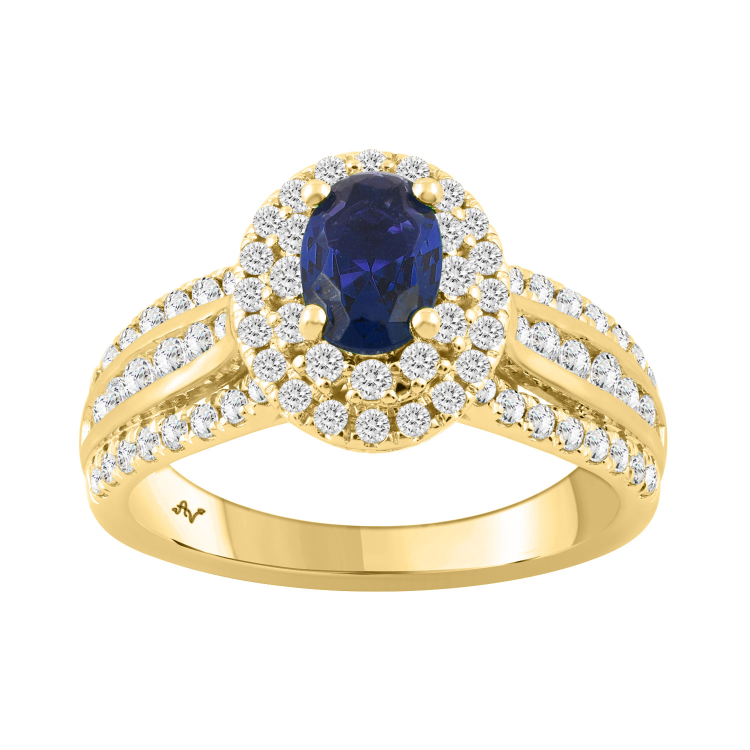 LADIES RING 1.40CT ROUND/BLUE SAPPHIRE OVAL DIAMOND 14K YELLOW GOLD (CENTER STONE 0.62CT BLUE SAPPHIRE OVAL DIAMOND) 1 LADIES RING 1.40CT ROUND/BLUE SAPPHIRE OVAL DIAMOND 14K YELLOW GOLD (CENTER STONE 0.62CT BLUE SAPPHIRE OVAL DIAMOND) - Image 1