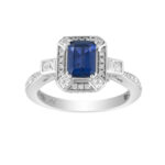 LADIES RING 1.50CT ROUND/PRINCESS/BLUE SAPPHIRE EMERALD DIAMOND 14K WHITE GOLD (CENTER STONE 0.90CT BLUE SAPPHIRE EMERALD DIAMOND)