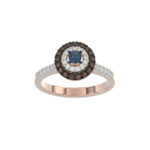 LADIES RING 0.55CT ROUND/ROUND BLUE/DARK BROWN DIAMOND 14K ROSE GOLD