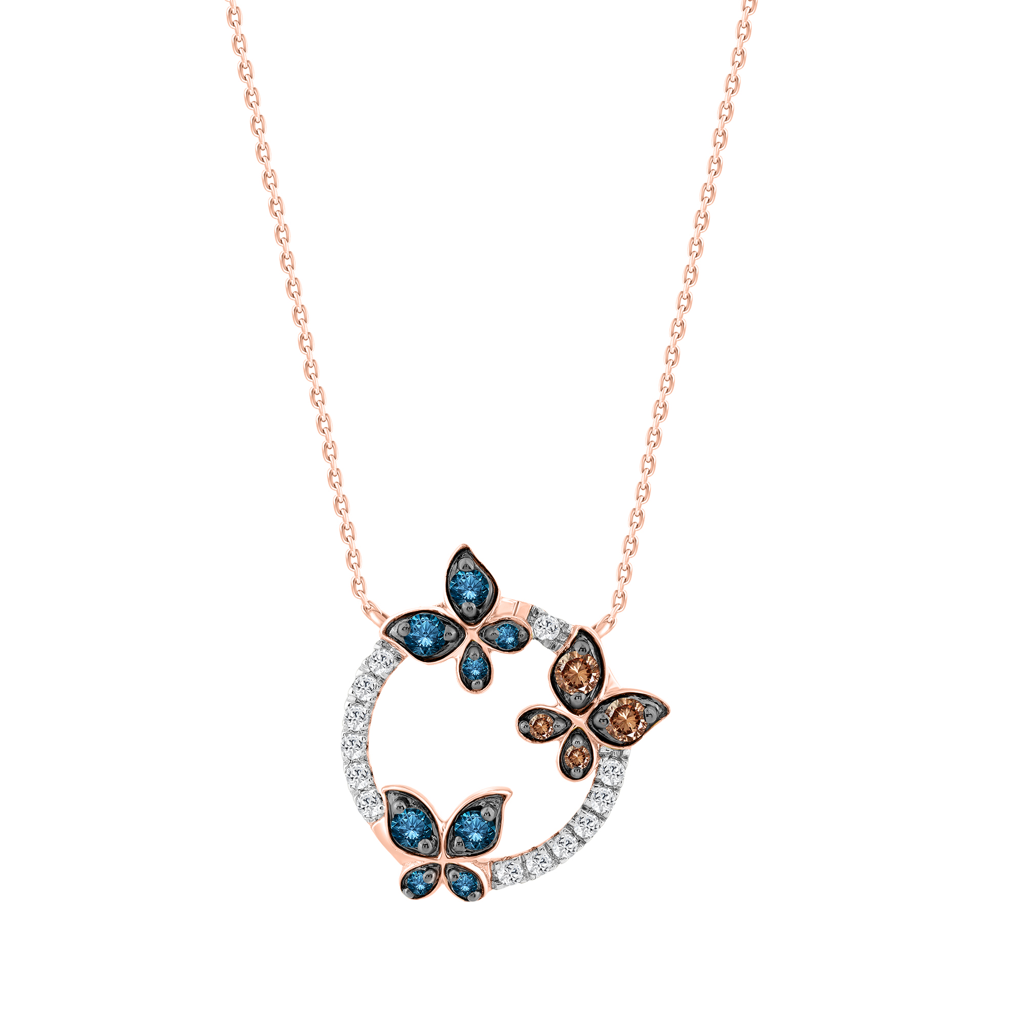 “Elegant Ladies Butterfly Pendant With Chain 0.33Ct Round Dark Brown & 14K Rose Gold Blue Diamond Fashion Jewelry For Women 1 “Elegant Ladies Butterfly Pendant With Chain 0.33Ct Round Dark Brown & 14K Rose Gold Blue Diamond Fashion Jewelry For Women - Image 1