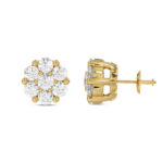 LADIES FLOWER EARRINGS 0.15CT ROUND DIAMOND 10K YELLOW GOLD - Image 2