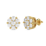 LADIES FLOWER EARRINGS 0.15CT ROUND DIAMOND 10K YELLOW GOLD - Image 3