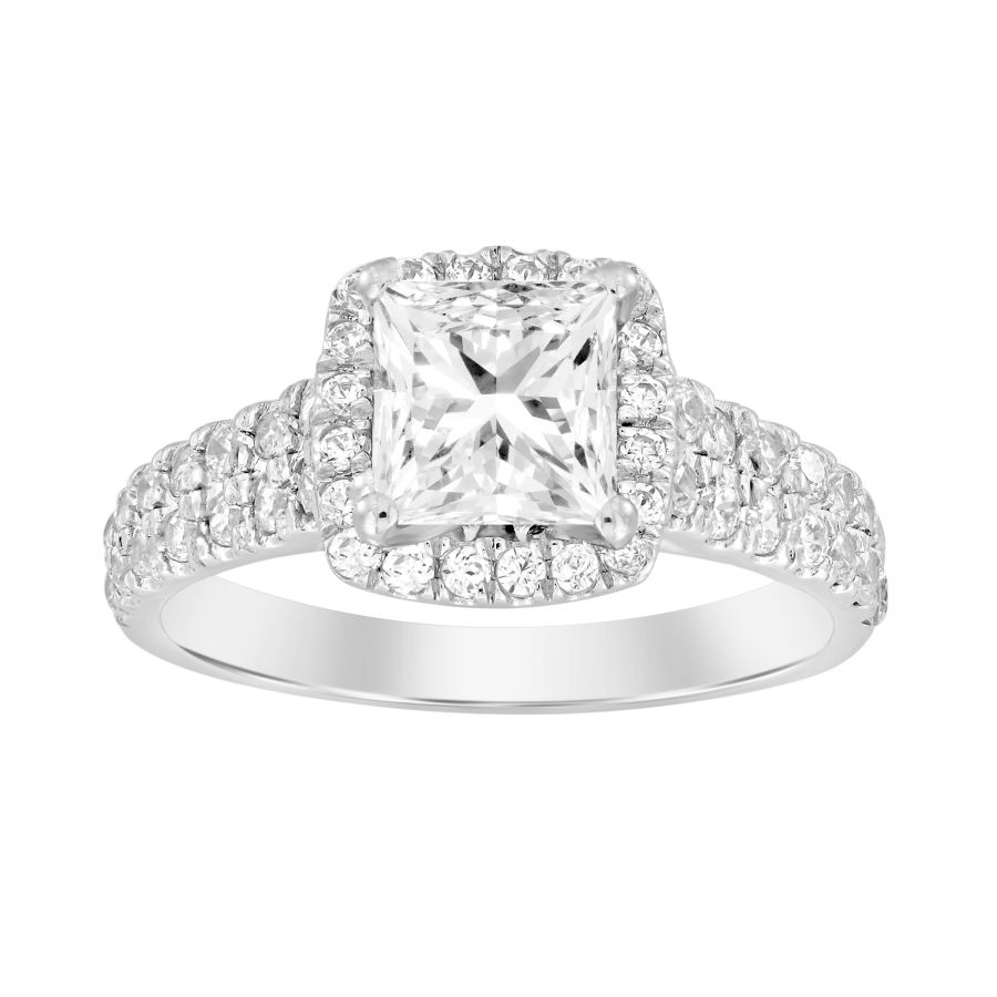 LADIES RING 0.75CT ROUND DIAMOND 14K WHITE GOLD (CENTER STONE 1.00CT PRINCESS DIAMOND) 1 LADIES RING 0.75CT ROUND DIAMOND 14K WHITE GOLD (CENTER STONE 1.00CT PRINCESS DIAMOND) - Image 1