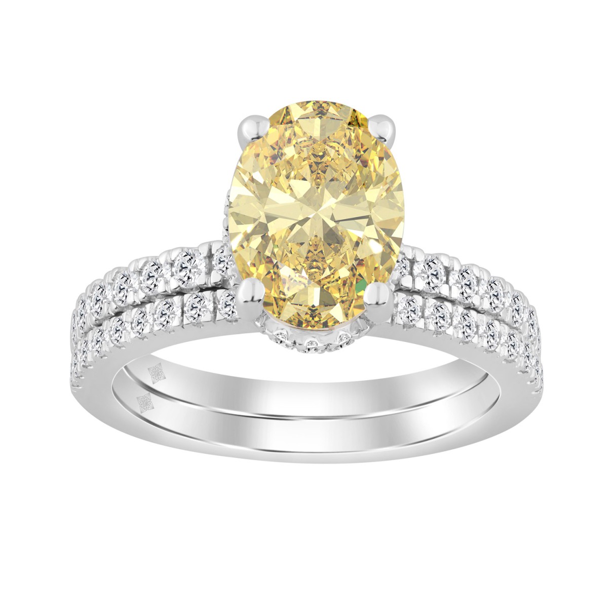 14K WHITE GOLD 3 3/4CT OVAL/ROUND DIAMOND LADIES RING (CENTER STONE YELLOW OVAL DIAMOND 3CT) 1 14K WHITE GOLD 3 3/4CT OVAL/ROUND DIAMOND LADIES RING (CENTER STONE YELLOW OVAL DIAMOND 3CT) - Image 1