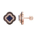 14K Rose Gold 1.00CT Round Blue & Dark Brown Diamond Fancy Earrings For Women
