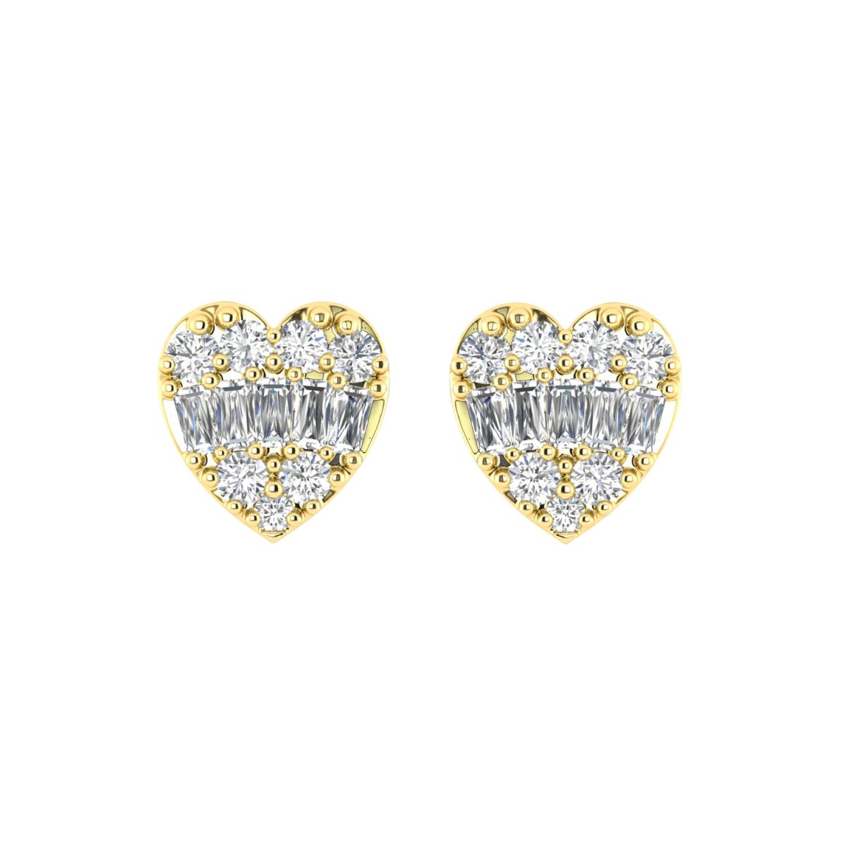 0.25CT Diamond Heart Shape Earrings In 10K Yellow Gold Round & Baguette Diamond Fashion Earrings For Women 1 0.25CT Diamond Heart Shape Earrings In 10K Yellow Gold Round & Baguette Diamond Fashion Earrings For Women - Image 1
