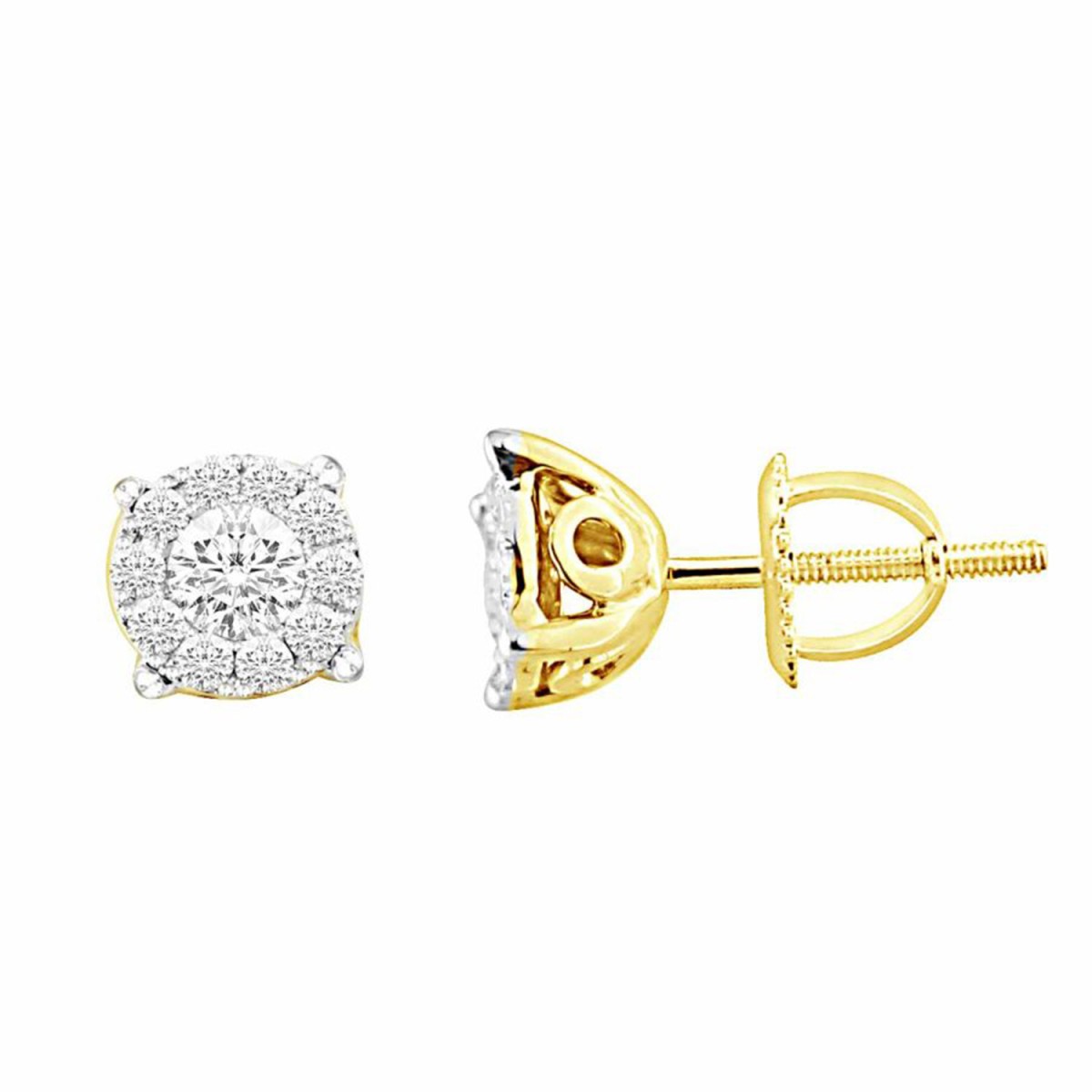 Elegant 10K Yellow Gold 0.25CT Round Diamond Halo Earrings Ladies Fine Jewelry 1 Elegant 10K Yellow Gold 0.25CT Round Diamond Halo Earrings Ladies Fine Jewelry - Image 1