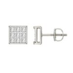 Sterling Silver White 0.05CT Round Diamond Yuva Square Cluster Earrings Women’S Fine Jewelry