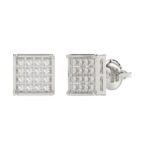 Sterling Silver White 0.10CT Round Diamond Yuva Square Cluster Earrings Women’S Fine Jewelry - Image 3