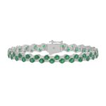 14K WHITE GOLD 8.00CT BAGUETTE/ROUND DIAMOND LADIES BRACELET (GREEN EMERALD ROUND DIAMOND 6 5/8CT)
