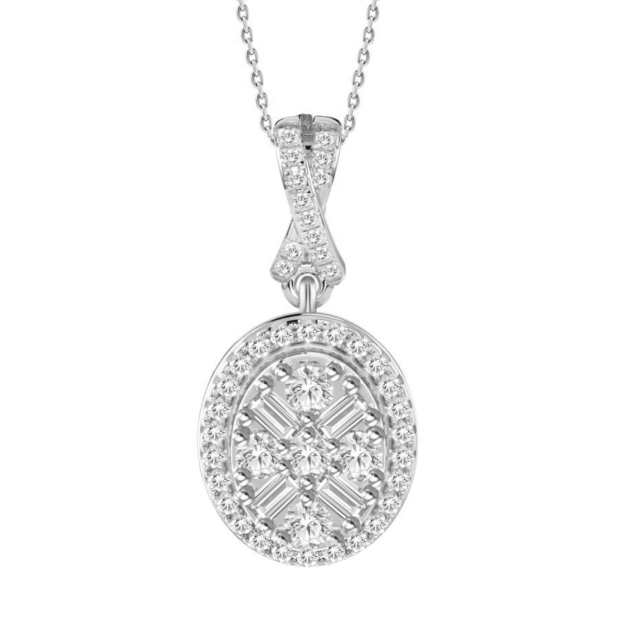 LADIES PENDANT WITH CHAIN 0.20CT ROUND/BAGUETTE DIAMOND 10K WHITE GOLD 1 LADIES PENDANT WITH CHAIN 0.20CT ROUND/BAGUETTE DIAMOND 10K WHITE GOLD - Image 1