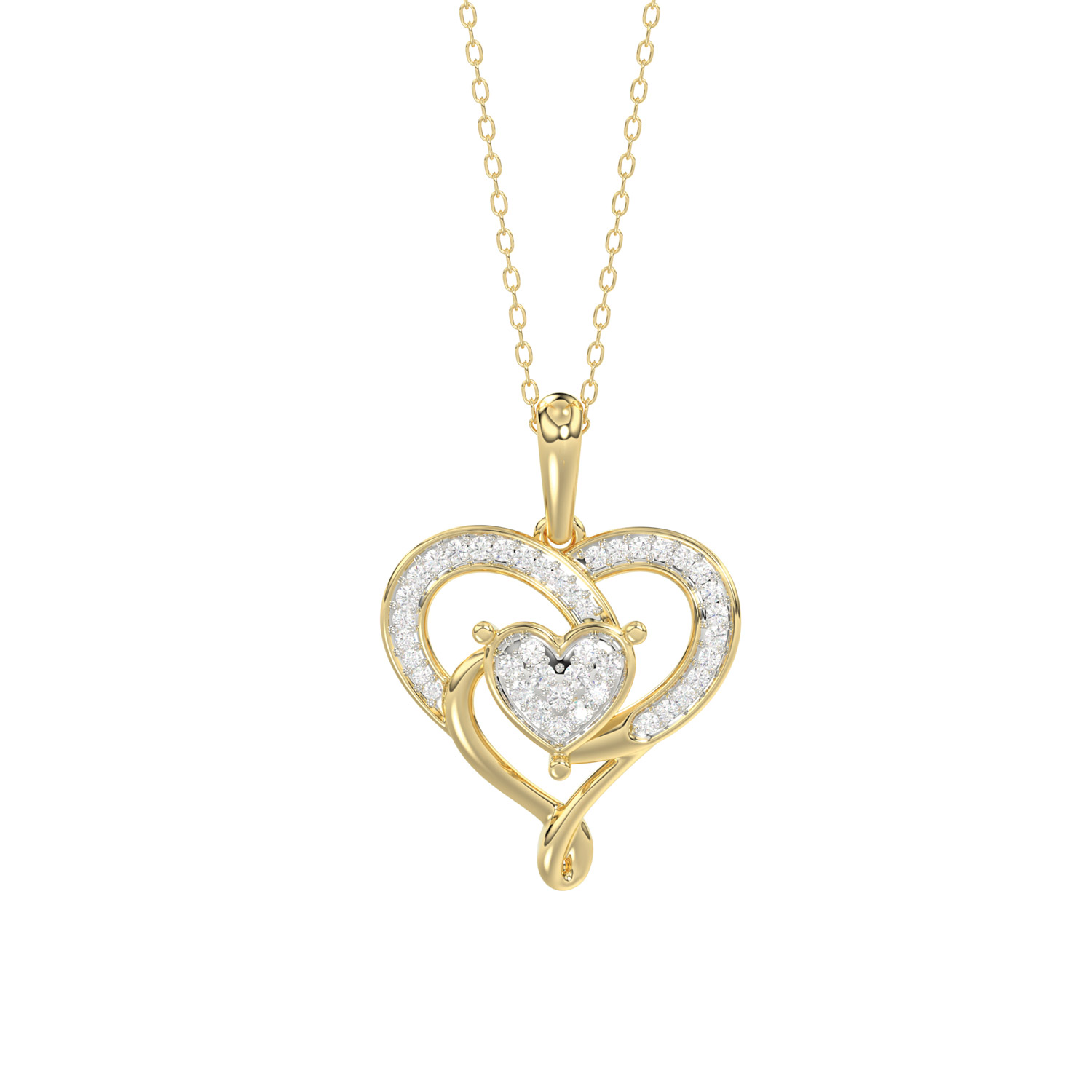 10K YELLOW GOLD DOUBLE HEART DIAMOND PENDANT FOR LADIES 0.15CT ROUND DIAMOND PENDANT WITH CHAIN 1 10K YELLOW GOLD DOUBLE HEART DIAMOND PENDANT FOR LADIES 0.15CT ROUND DIAMOND PENDANT WITH CHAIN - Image 1